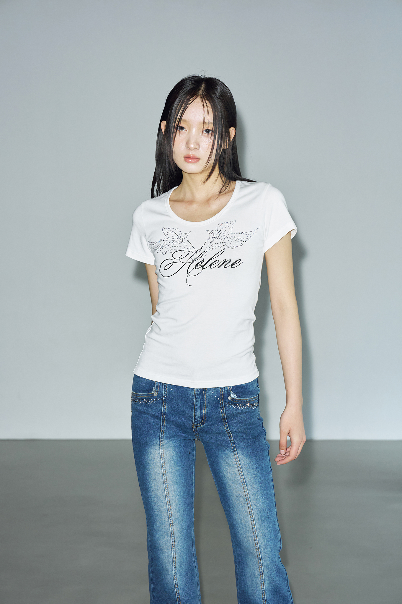 ★HELENE PARIS★ Angel Lettering Cubic Half T-Shirt White MUSINSA | HELENE PARIS Angel Lettering Cubic Half T-Shirt