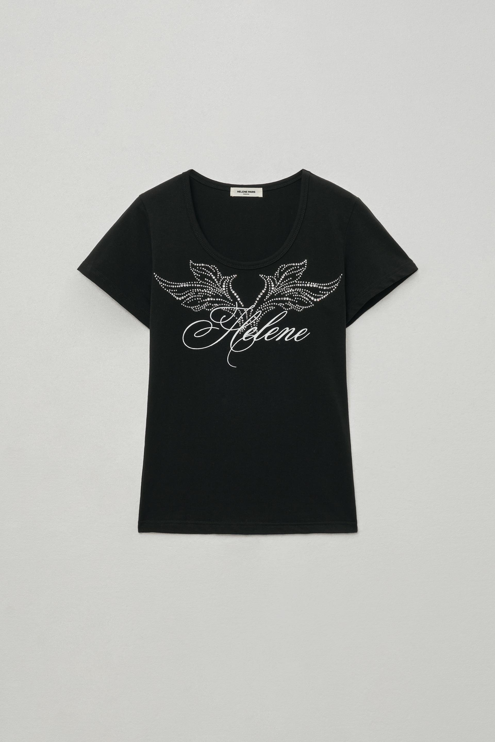 ★HELENE PARIS★ Angel Lettering Cubic Half T-Shirt Black MUSINSA | HELENE PARIS Angel Lettering Cubic Half T-Shirt