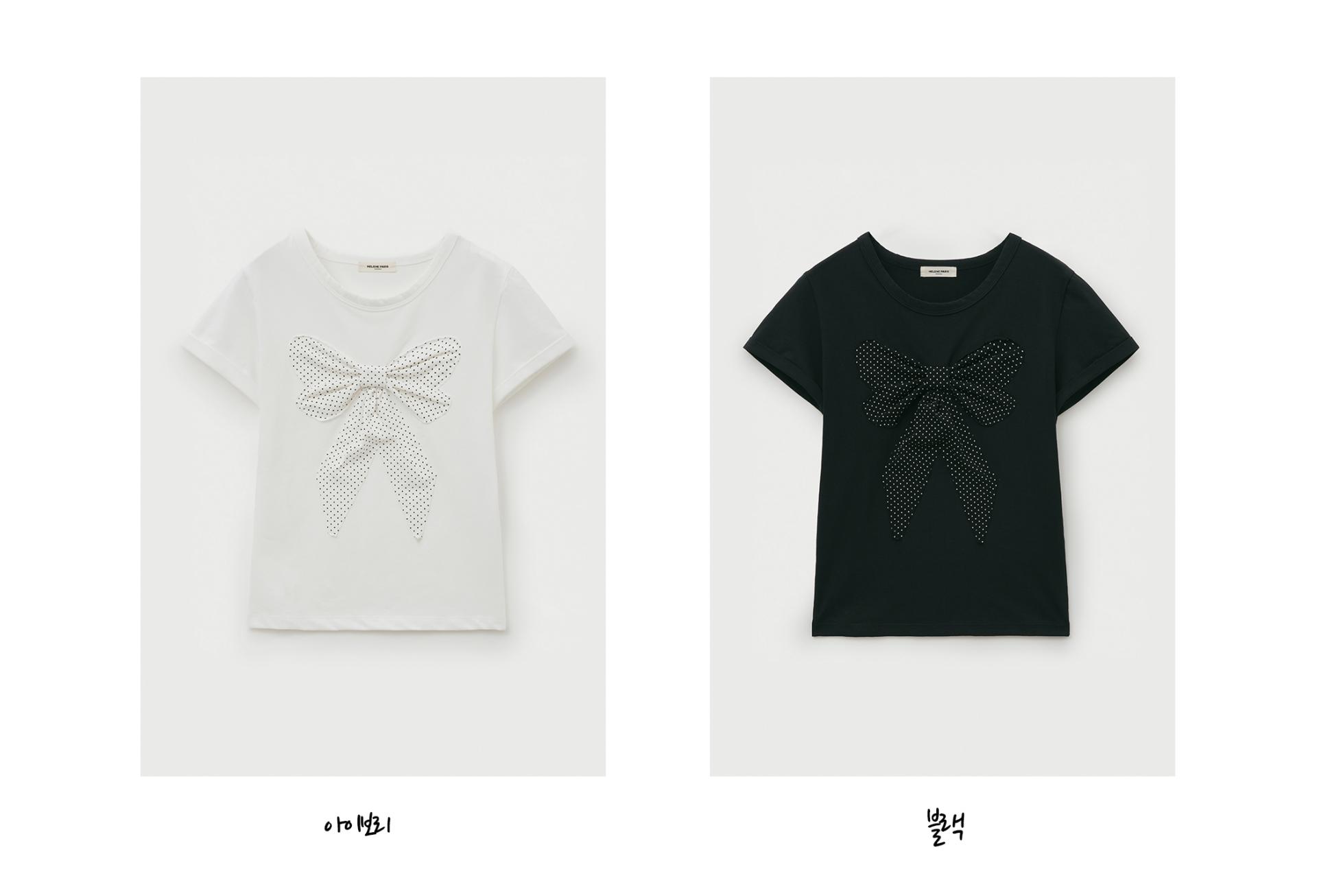 【HELENE PARIS】ONLY Stud Applique Half T-shirt Tシャツ MUSINSA | HELENE PARIS Ribbon Applique Dot Half T-shirt [Ivory]