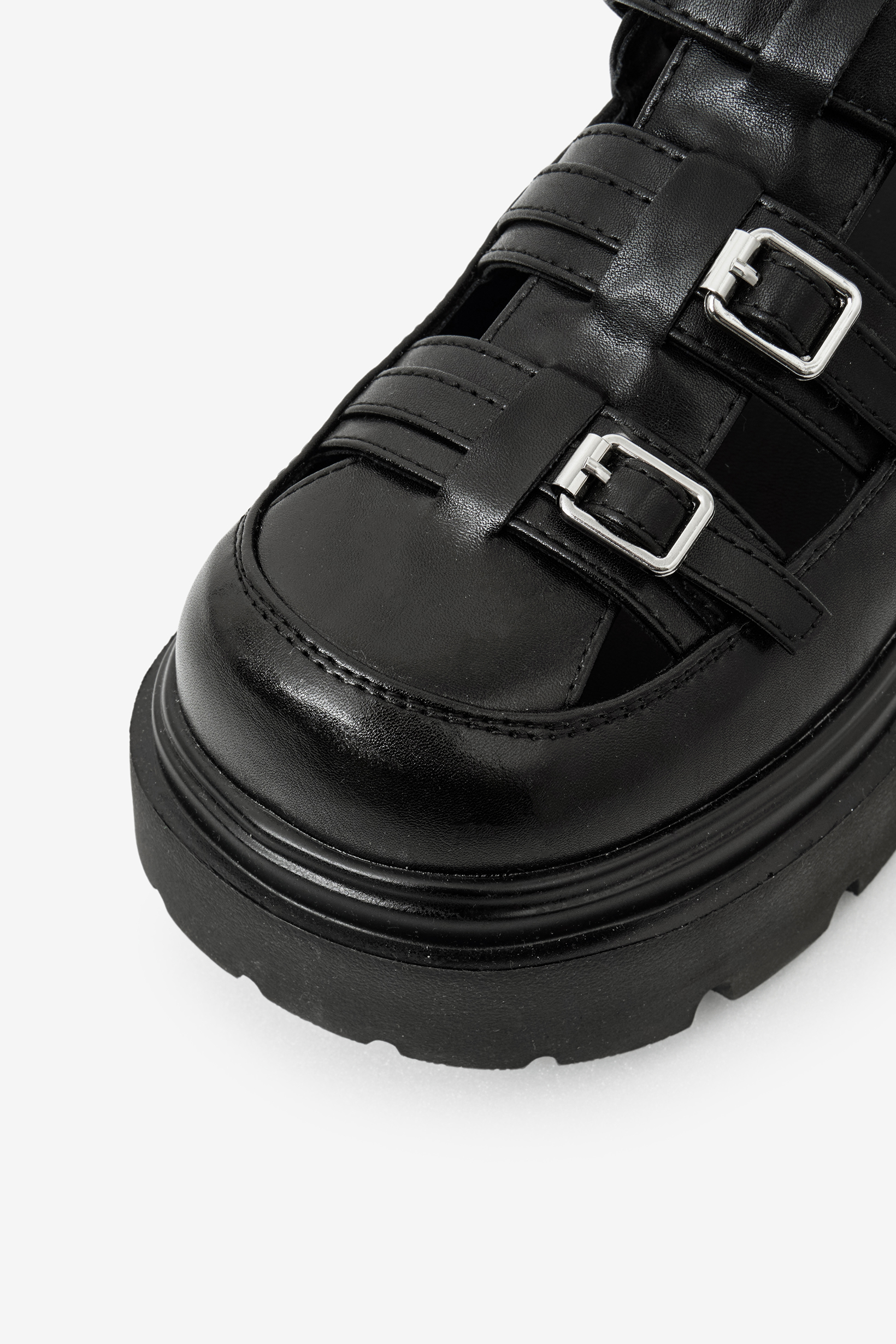 COW LEATHER MONO STRAP FISHERMAN SANDAL BLACK