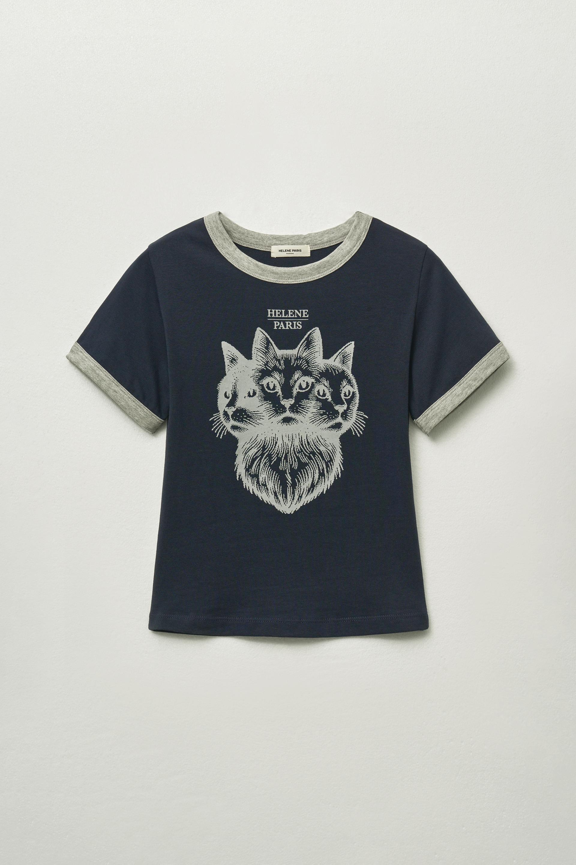 【HELENE PARIS】Trio cat Artwork Half T-shirt Tシャツ MUSINSA公式 | HELENE PARIS Trio Cat Artwork Half T-shirt [Navy]