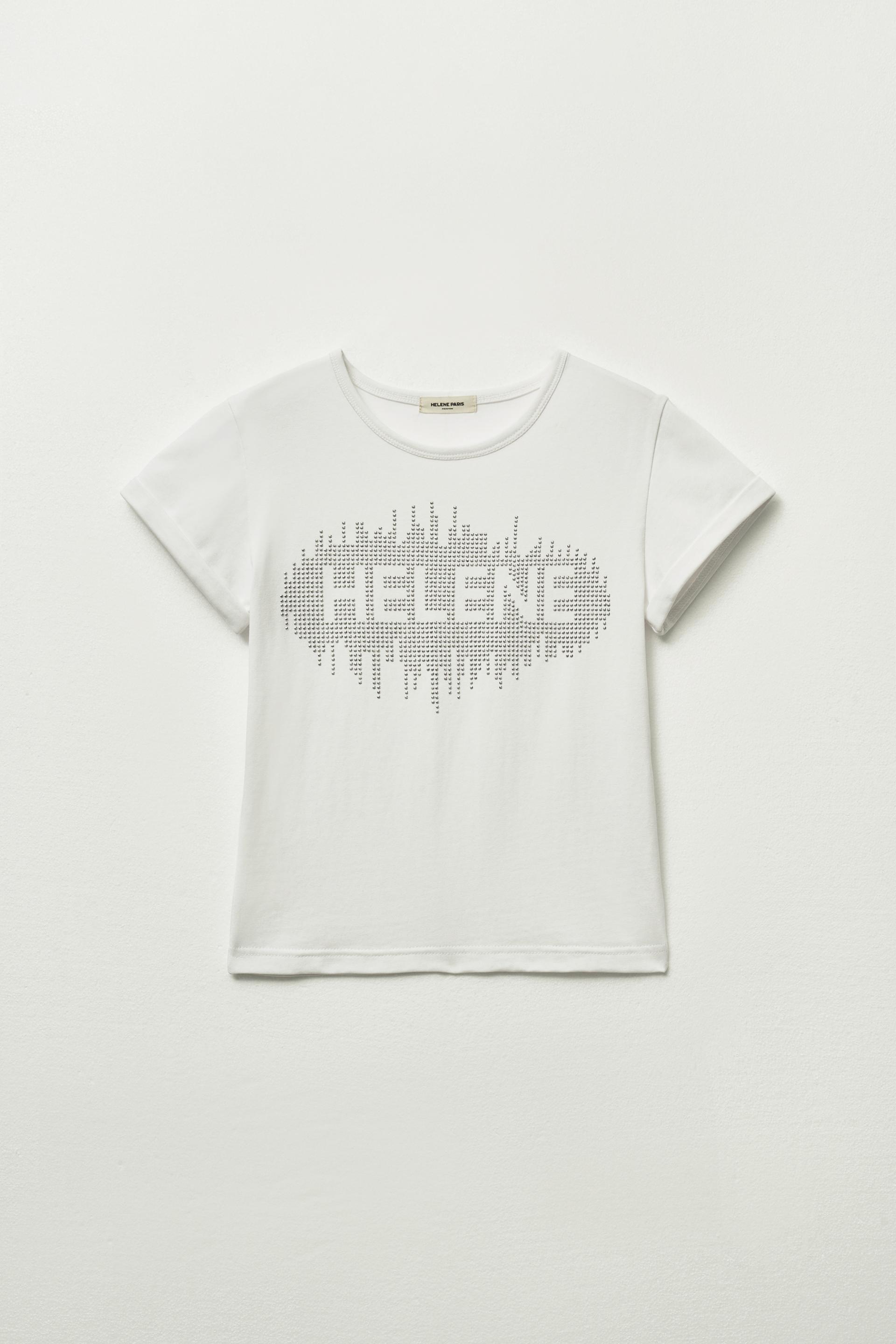 【HELENE PARIS】ONLY Stud Applique Half T-shirt Tシャツ MUSINSA | HELENE PARIS Helene Stud Applique Half T-Shirt [White]