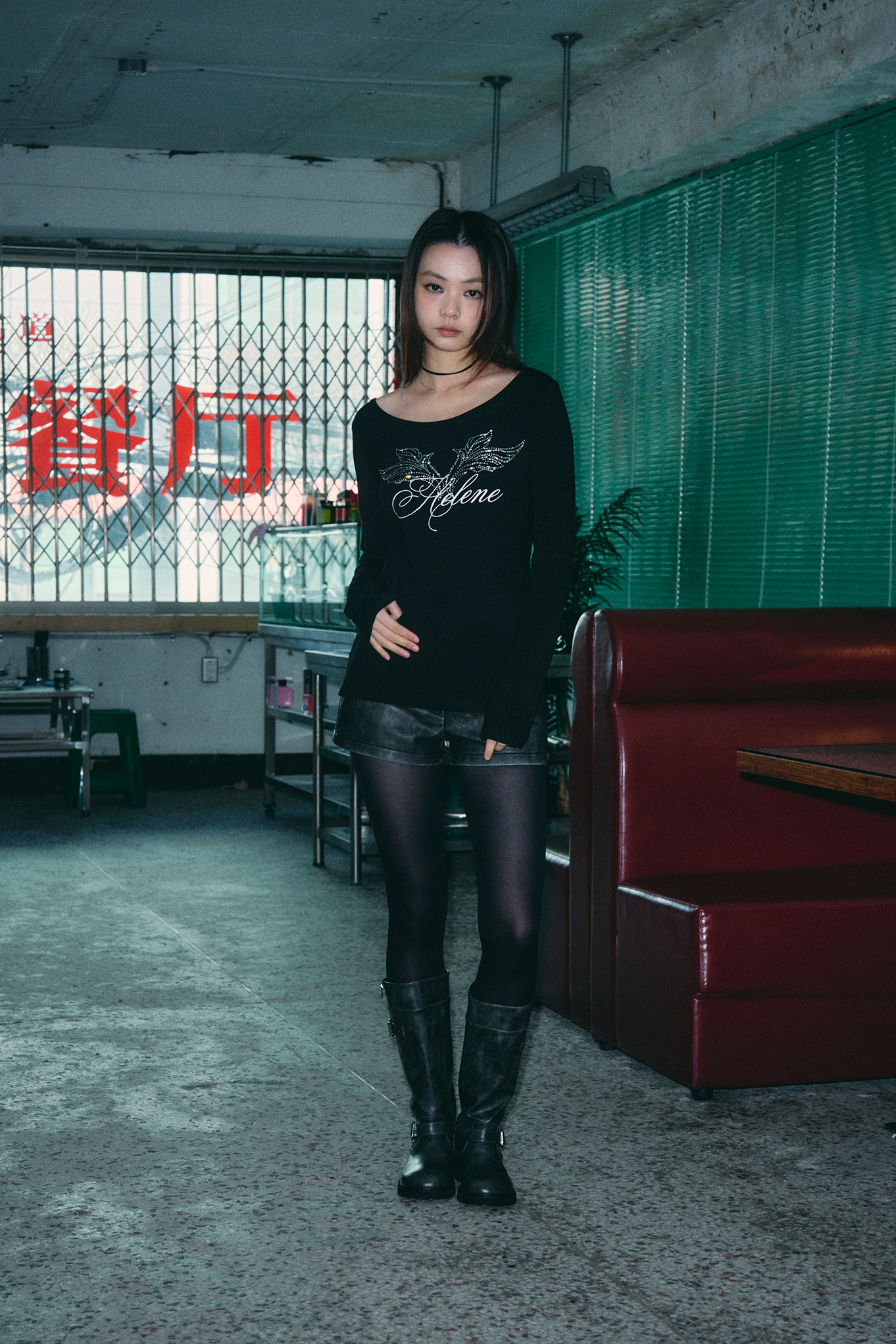 MUSINSA | HELENE PARIS Angel Lettering Cubic Long Sleeve [Black]
