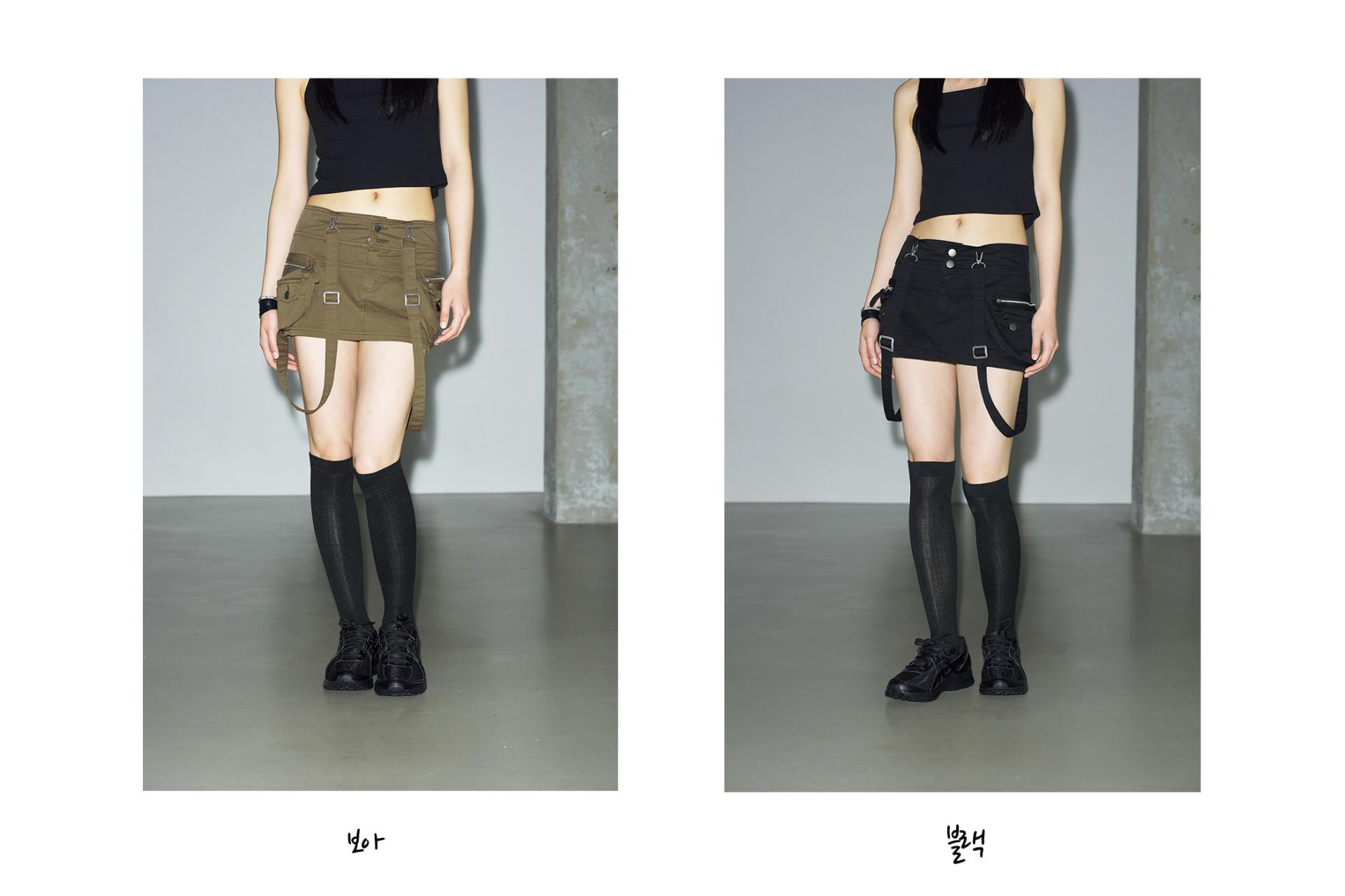 MUSINSA | HELENE PARIS Suspender Micro Skirt [Black]
