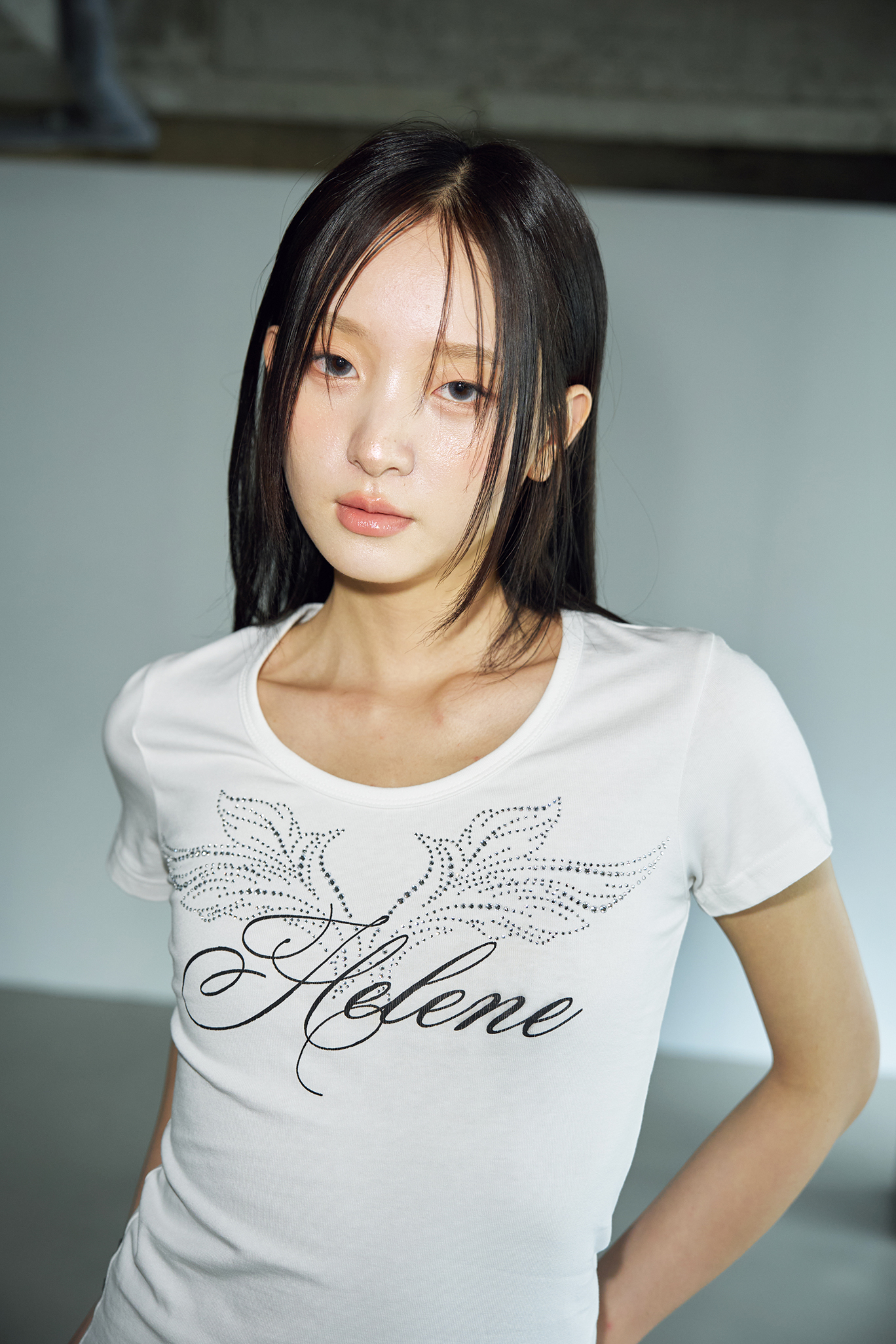 ★HELENE PARIS★ Angel Lettering Cubic Half T-Shirt White MUSINSA | HELENE PARIS Angel Lettering Cubic Half T-Shirt