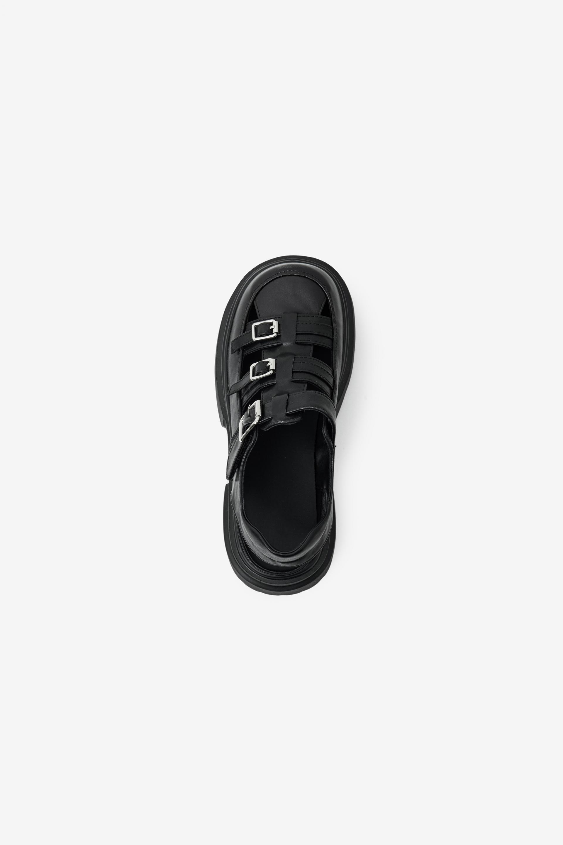 COW LEATHER MONO STRAP FISHERMAN SANDAL BLACK