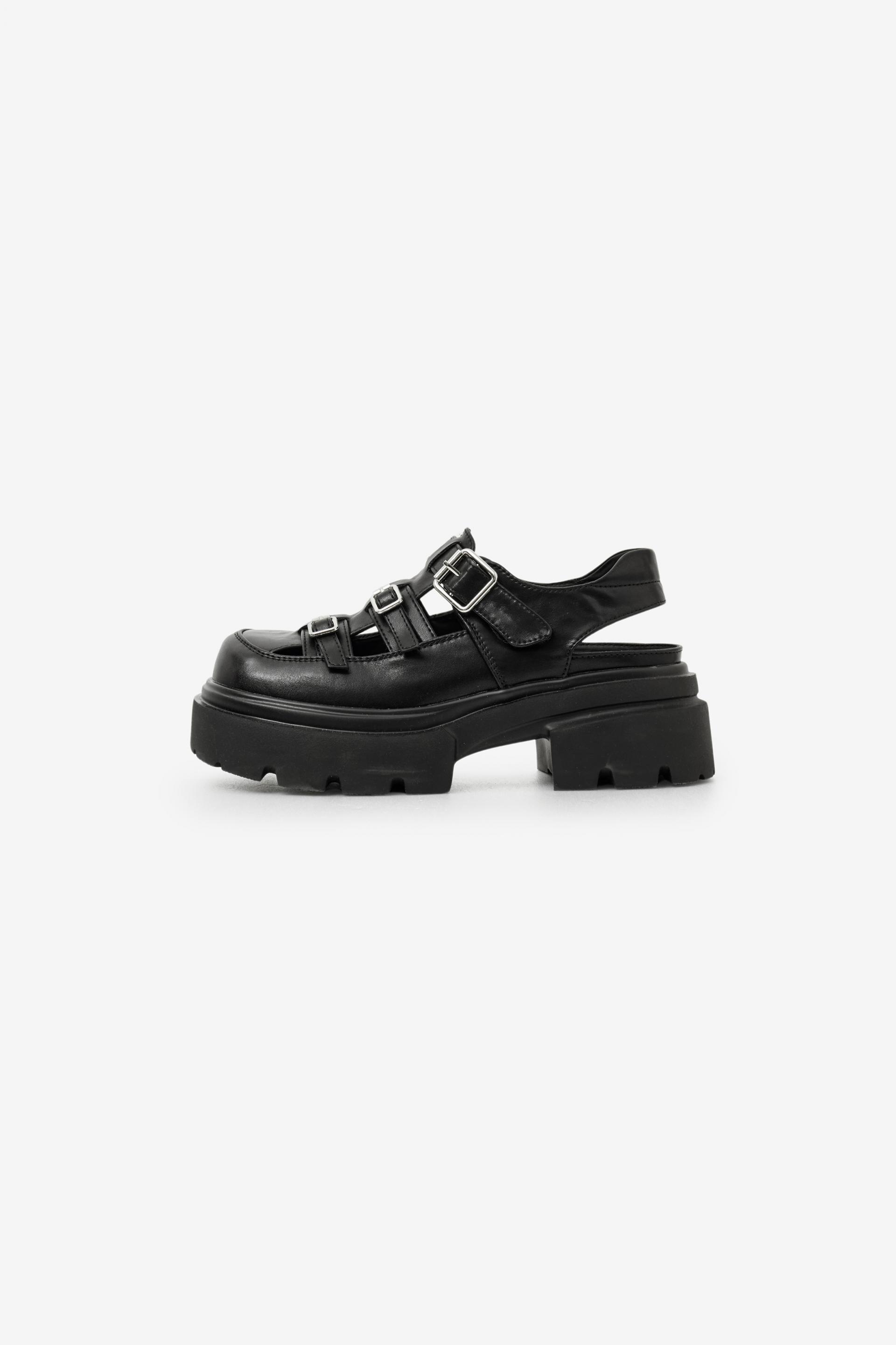 COW LEATHER MONO STRAP FISHERMAN SANDAL BLACK
