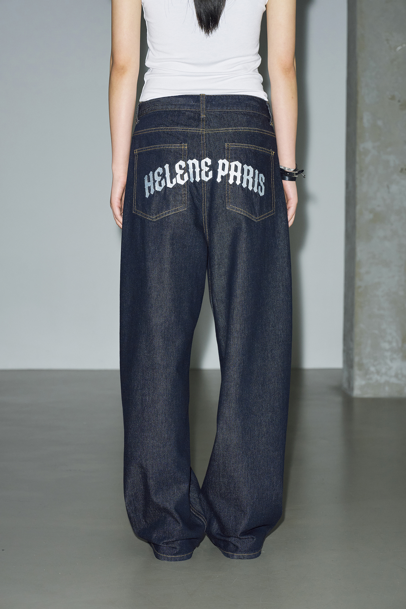 デニム・ジーパン [HELENE PARIS] Logo Needle Point Wide Denim Pants MUSINSA公式 | HELENE PARIS Logo Needle Point Wide Denim