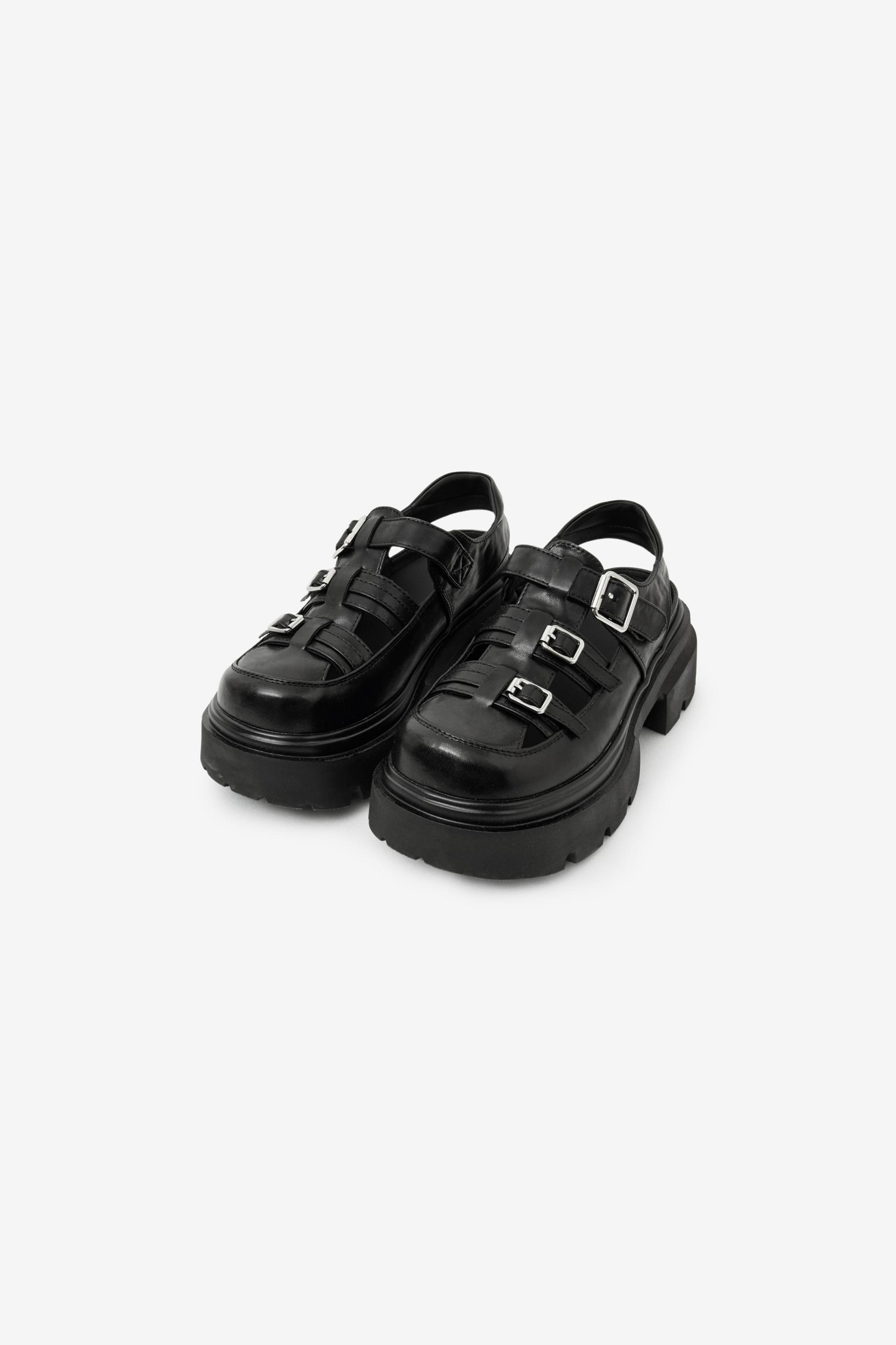 COW LEATHER MONO STRAP FISHERMAN SANDAL BLACK