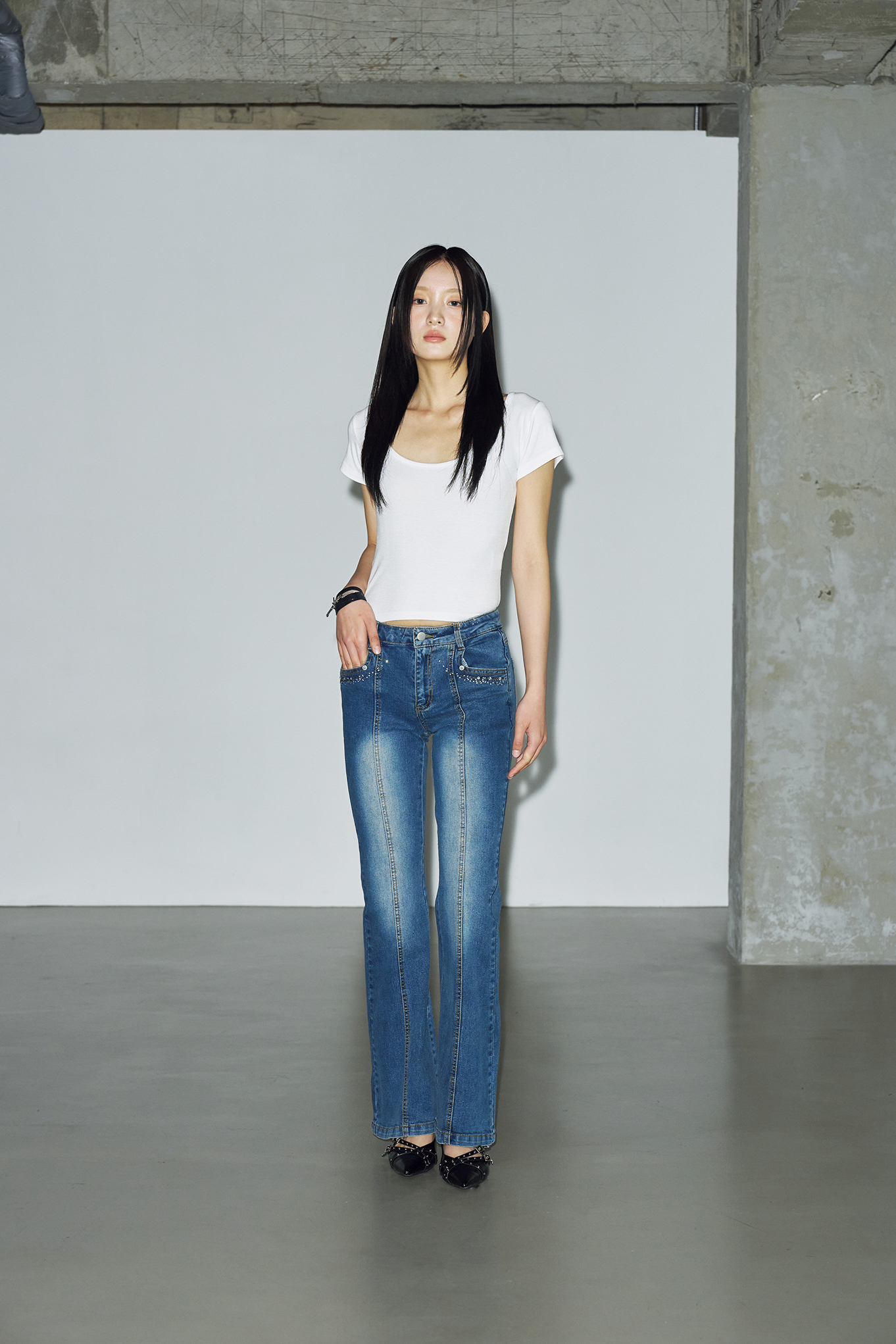 MUSINSA | HELENE PARIS Cubic Pocket Washed Bootcut Denim