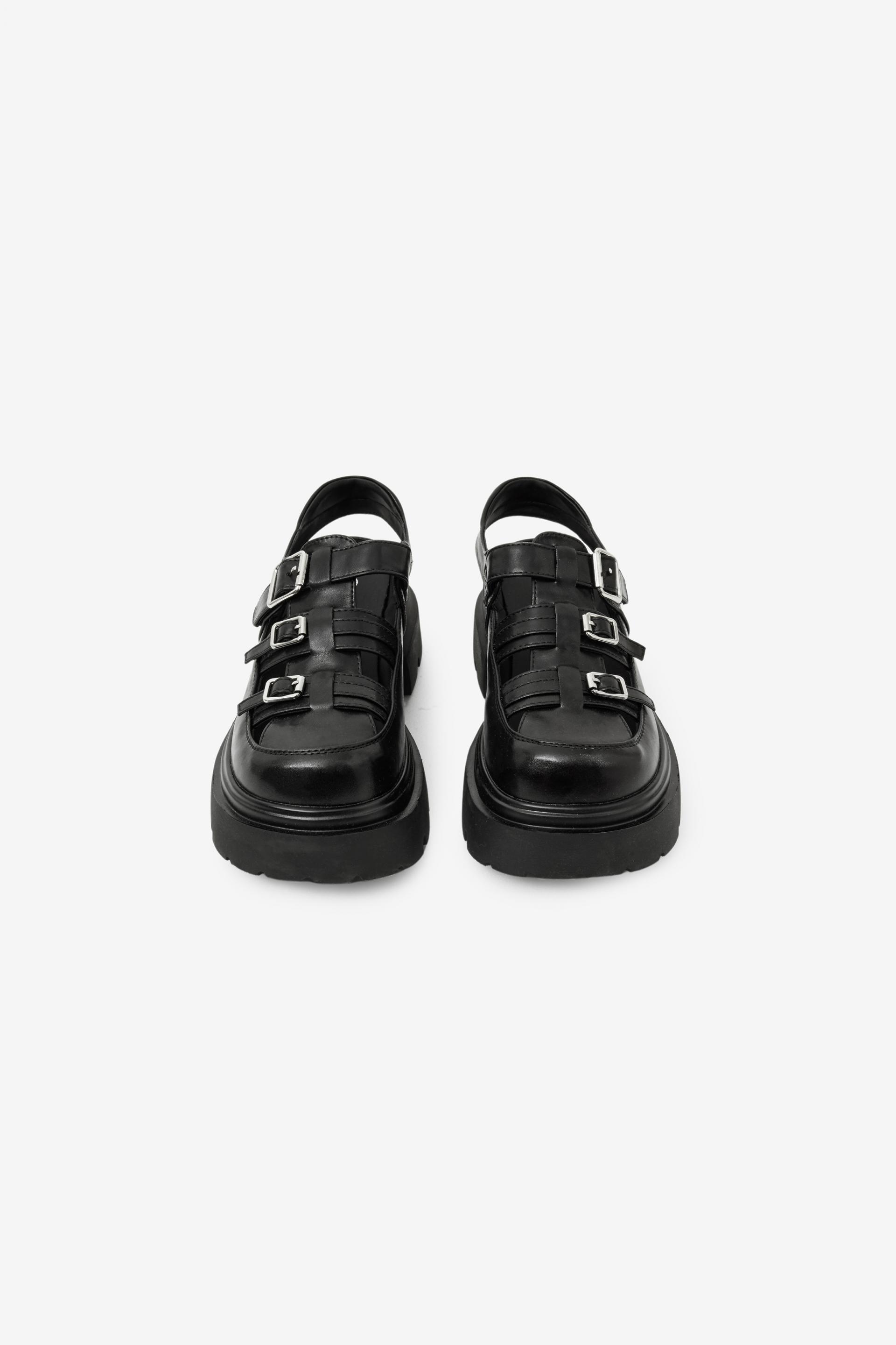 COW LEATHER MONO STRAP FISHERMAN SANDAL BLACK