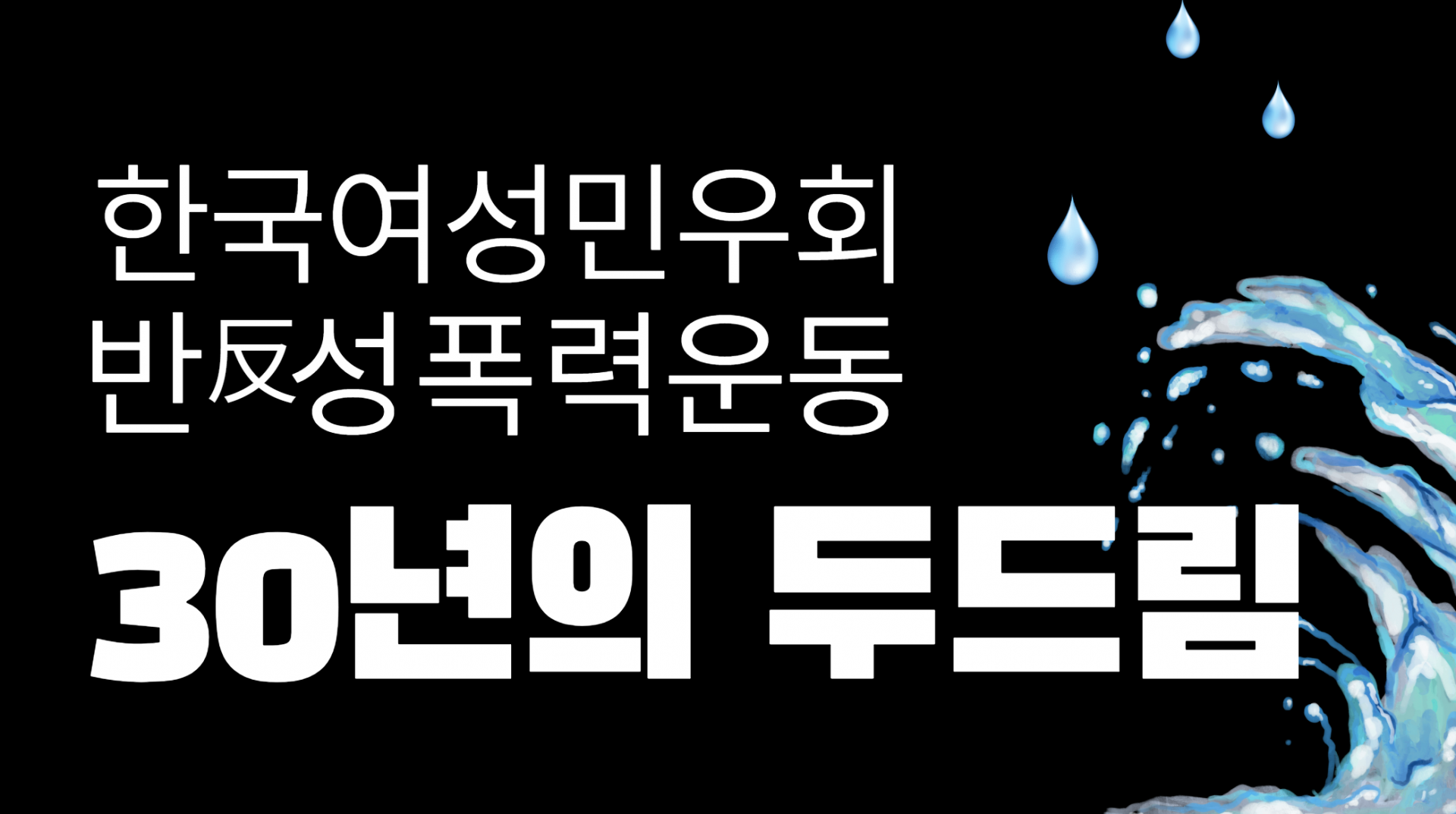 PPT 화면. 한국여성민우회 반성폭력운동 30년의 두드림 이라는 제목이 적혀 있고 오른쪽 하단에 파도 이미지가 들어 있다.