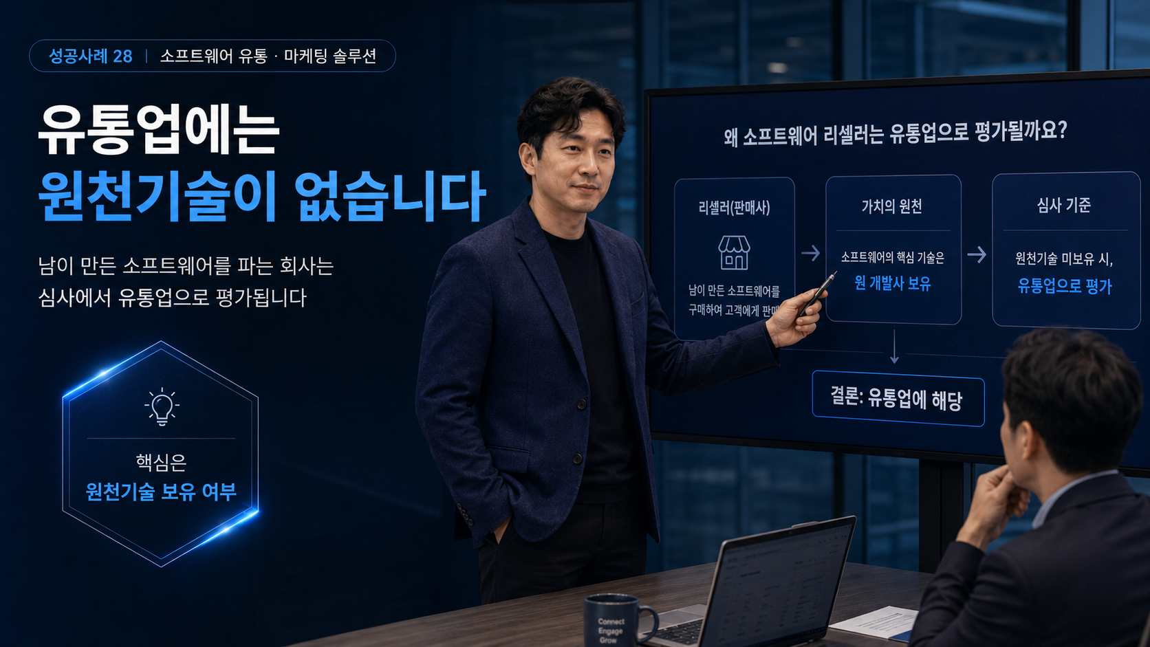 소프트웨어 유통 기업이 마케팅 성장 지원 솔루션 기업으로 전환해 기술보증기금 10억과 무상지원금을 확보한 성공사례 대표 인터뷰 인용