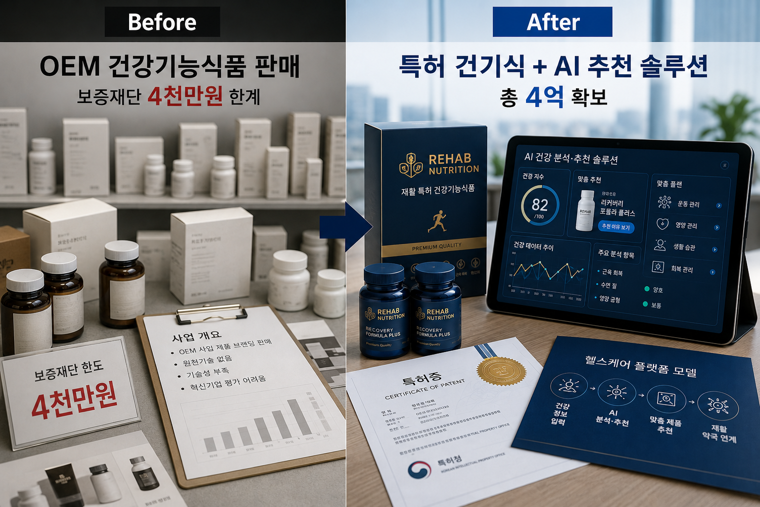 OEM 건강기능식품 기업이 AI 건강 분석·추천 솔루션으로 전환해 4억을 확보하기까지 전환 전후 비교