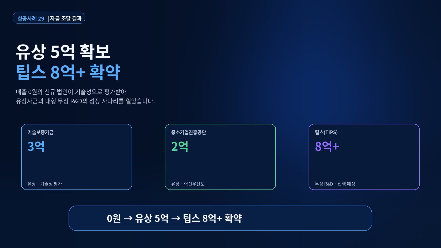기술보증기금 3억 중소기업진흥공단 2억 팁스 8억 이상 확약의 자금 조달 결과