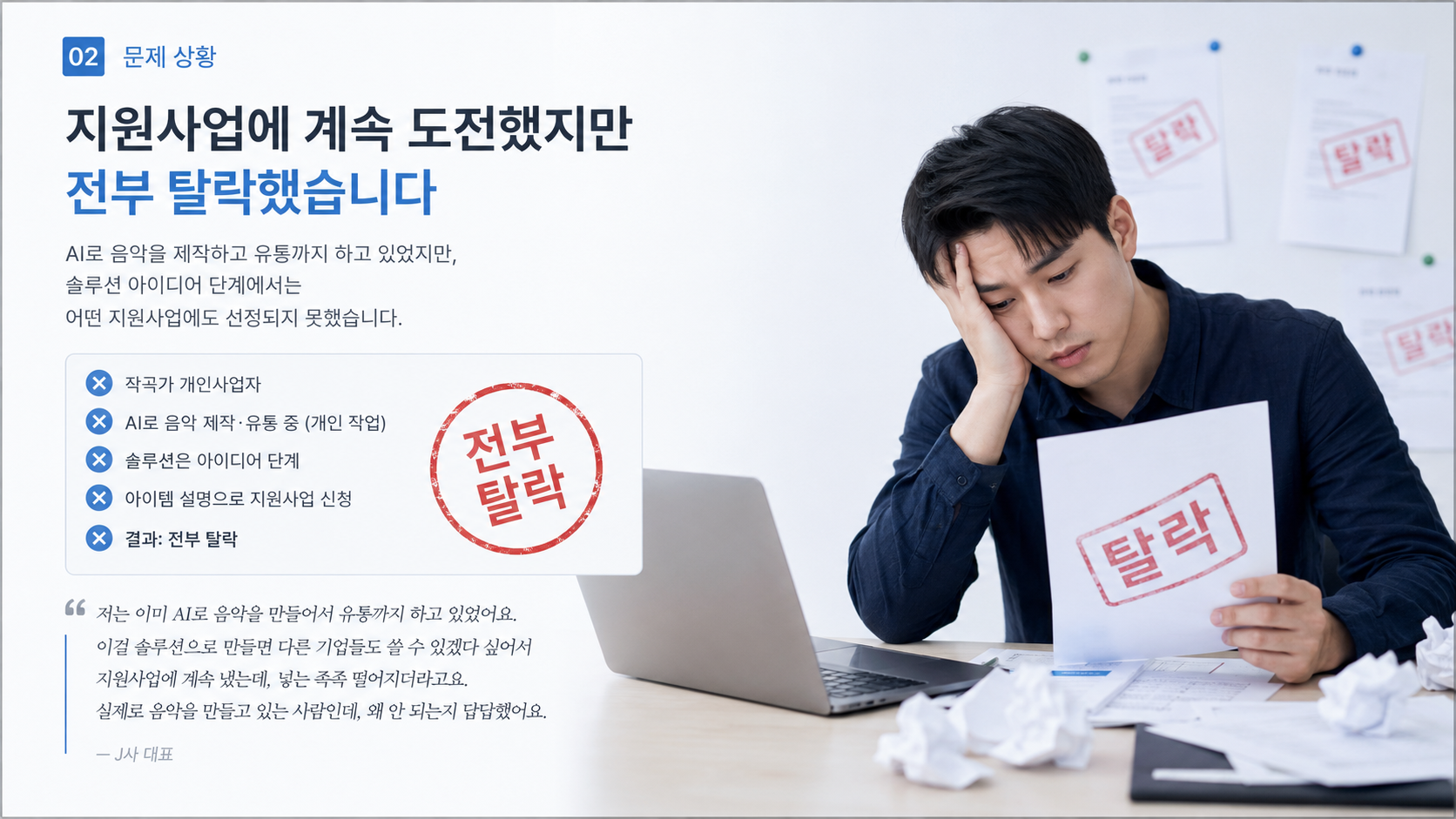 지원사업마다 탈락하던 작곡가가 AI 음악 제작 솔루션으로 약 6억을 확보하기까지 사업화 전후 비교