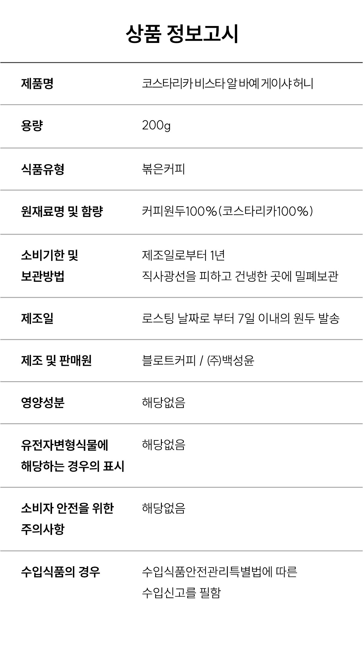 코스타리카 비스타 알 바예 게이샤 허니 200g