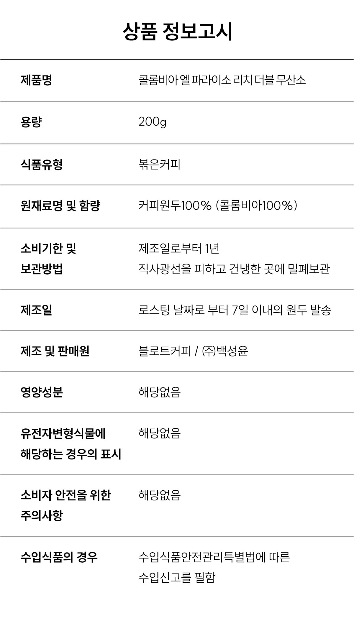 콜롬비아 엘 파라이소 리치 더블 무산소 200g