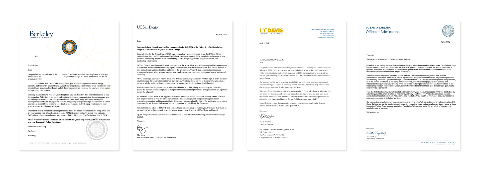 UC Berkeley, UCSD, UC Davis, UCSB 합격후기