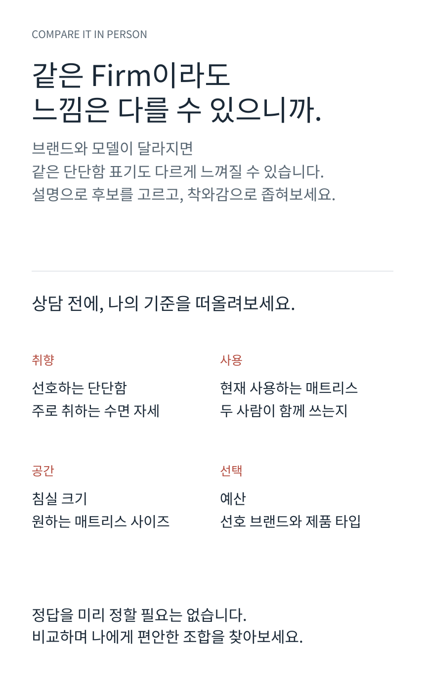 SEALY POSTUREPEDIC PRO HYBRID · 루모스에서 직접 비교해야 하는 이유
