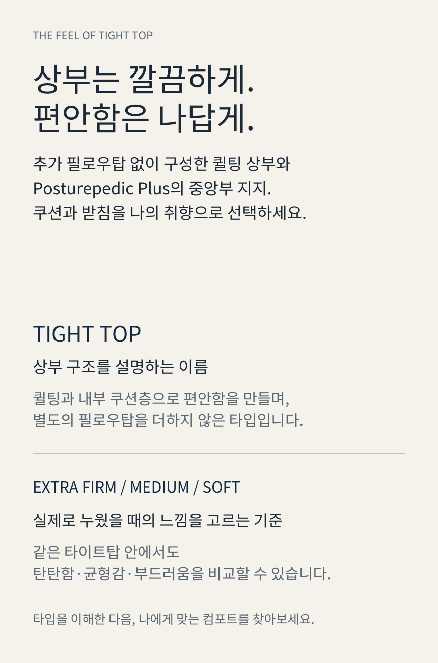 SEALY POSTUREPEDIC PLUS TIGHT TOP · 제품 핵심 메시지