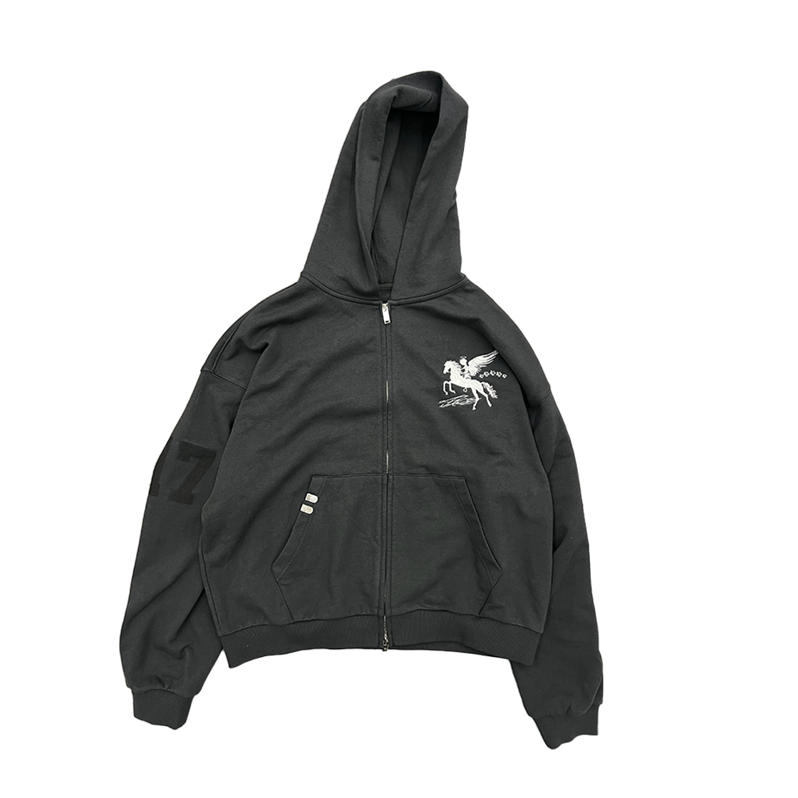 FALLING ANGEL ZIP UP HOODIE - CHARCOAL