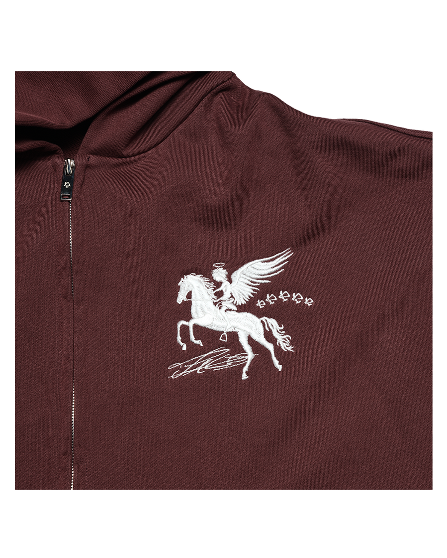 FALLING ANGEL ZIP UP HOODIE - BURGUNDY
