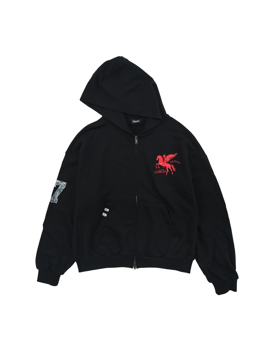 FALLING ANGEL ZIP UP HOODIE - BLACK