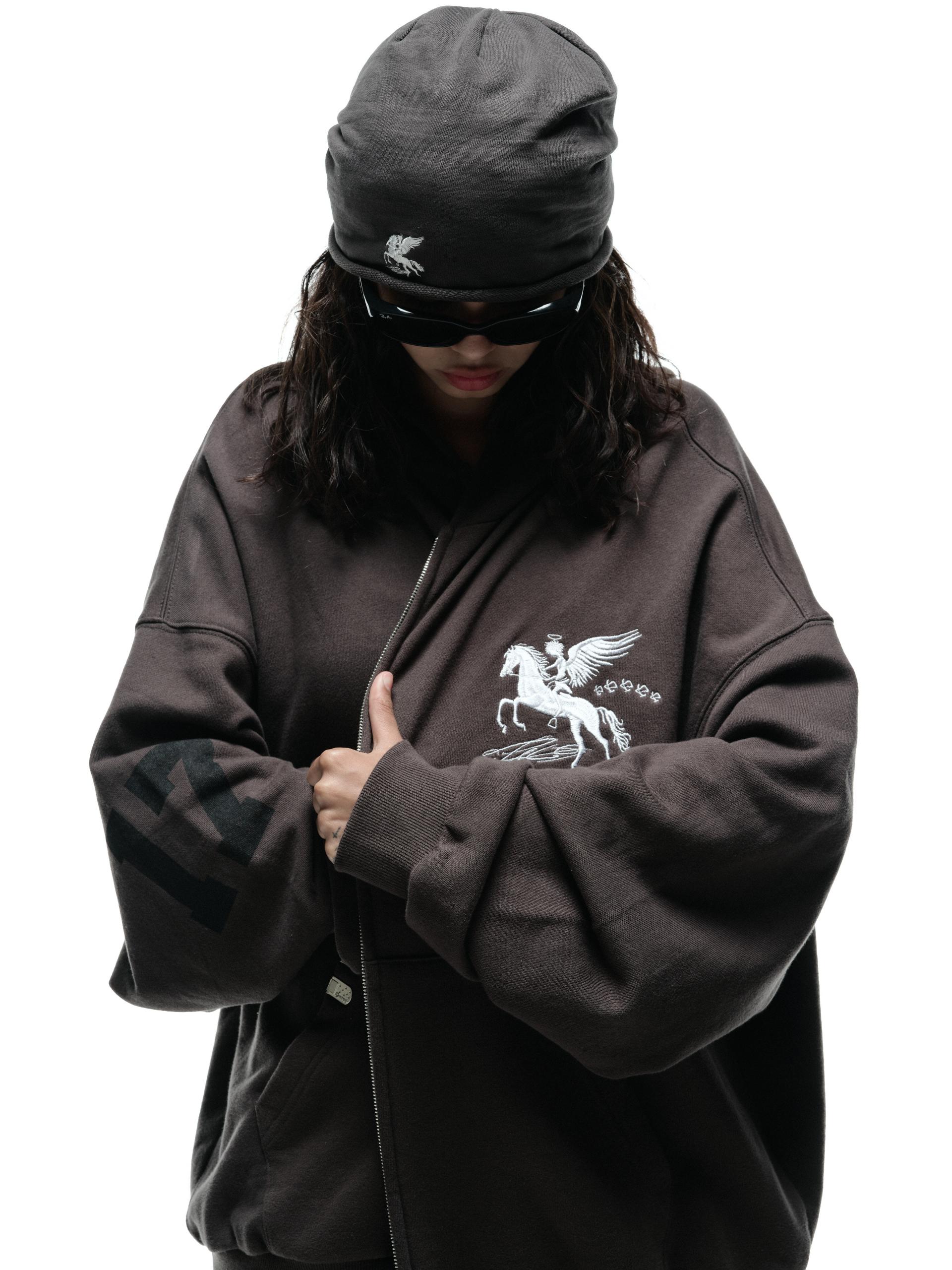 FALLING ANGEL ZIP UP HOODIE - CHARCOAL