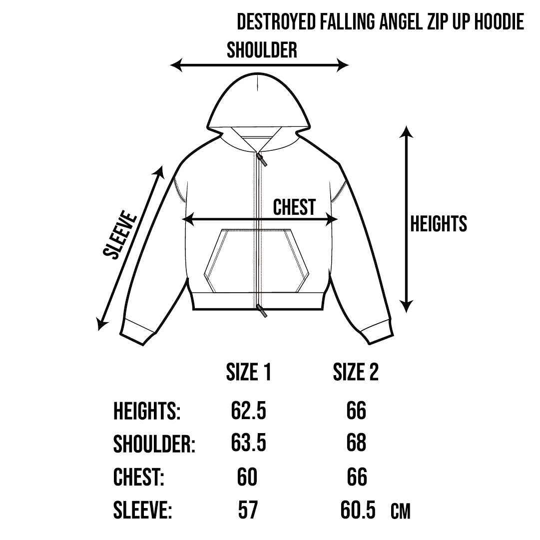 DESTROYED FALLING ANGEL ZIP UP HOODIE - GREY