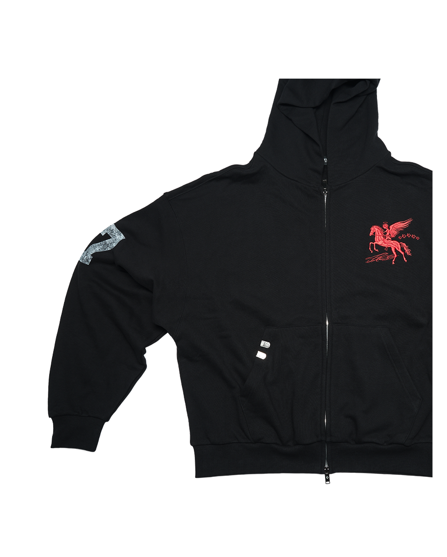 FALLING ANGEL ZIP UP HOODIE - BLACK