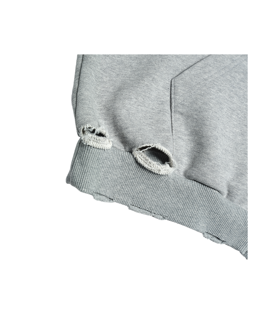 DESTROYED FALLING ANGEL ZIP UP HOODIE - GREY