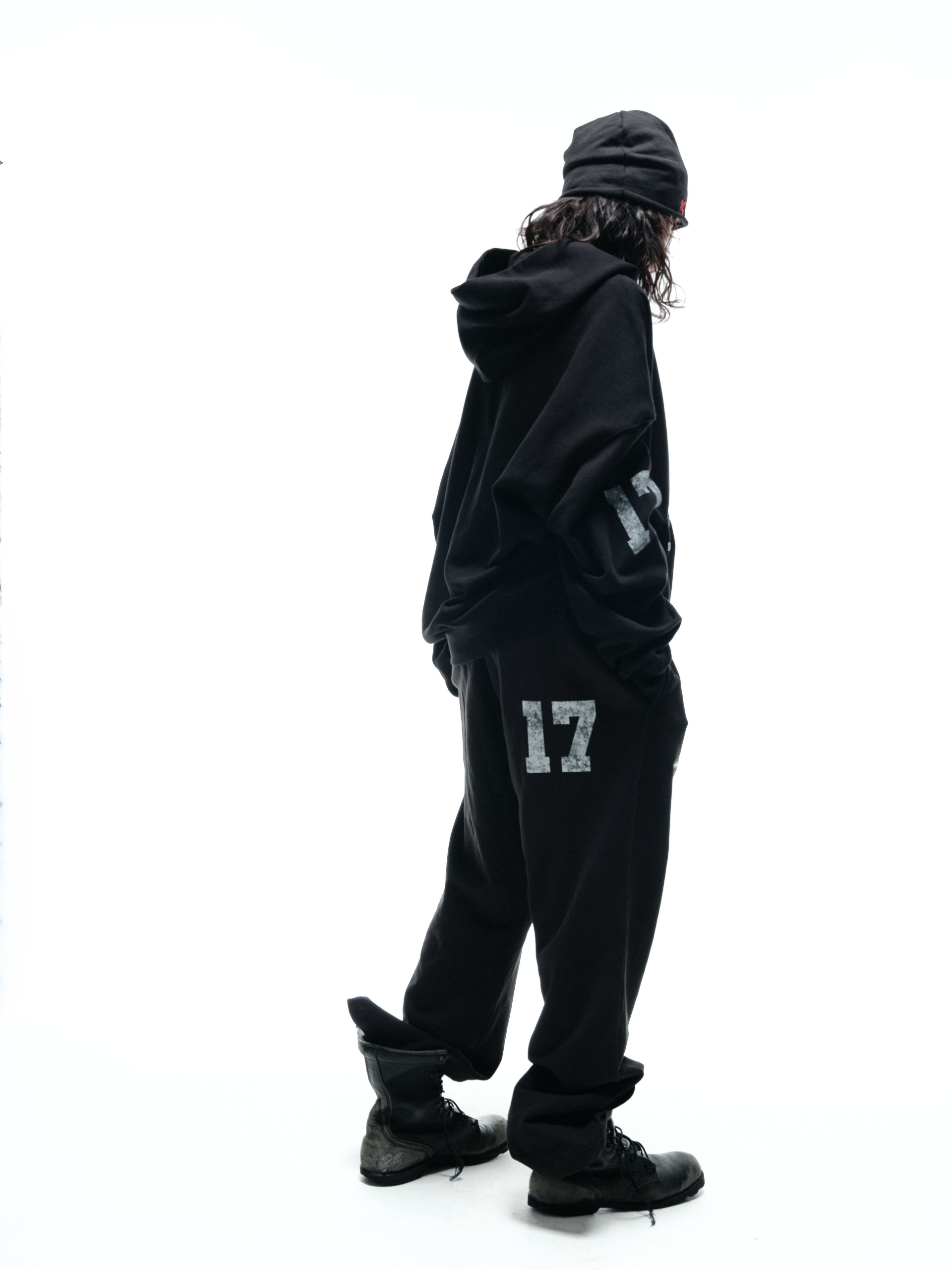 FALLING ANGEL ZIP UP HOODIE - BLACK