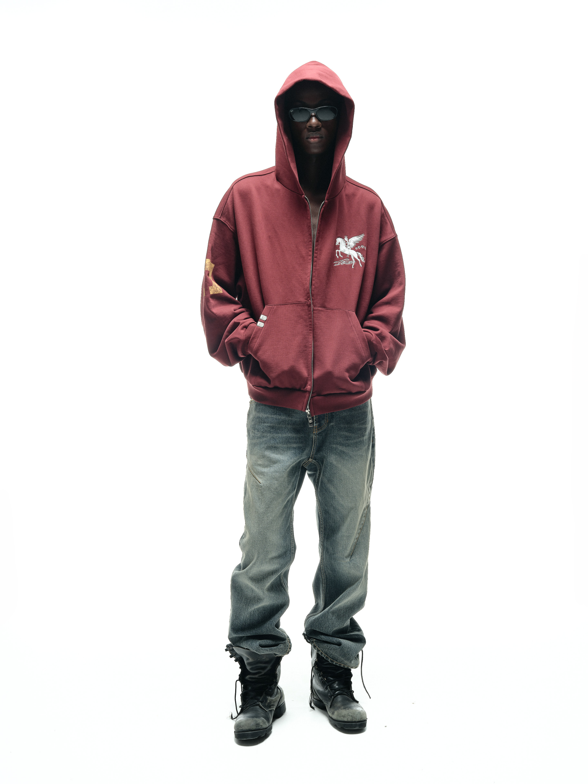 FALLING ANGEL ZIP UP HOODIE - BURGUNDY