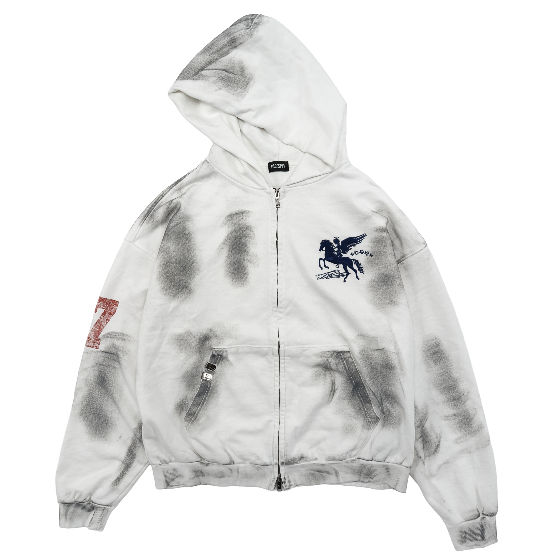 DIRTY FALLING ANGEL ZIP-UP HOODIE - DIRTY WHITE : PACOSPLY