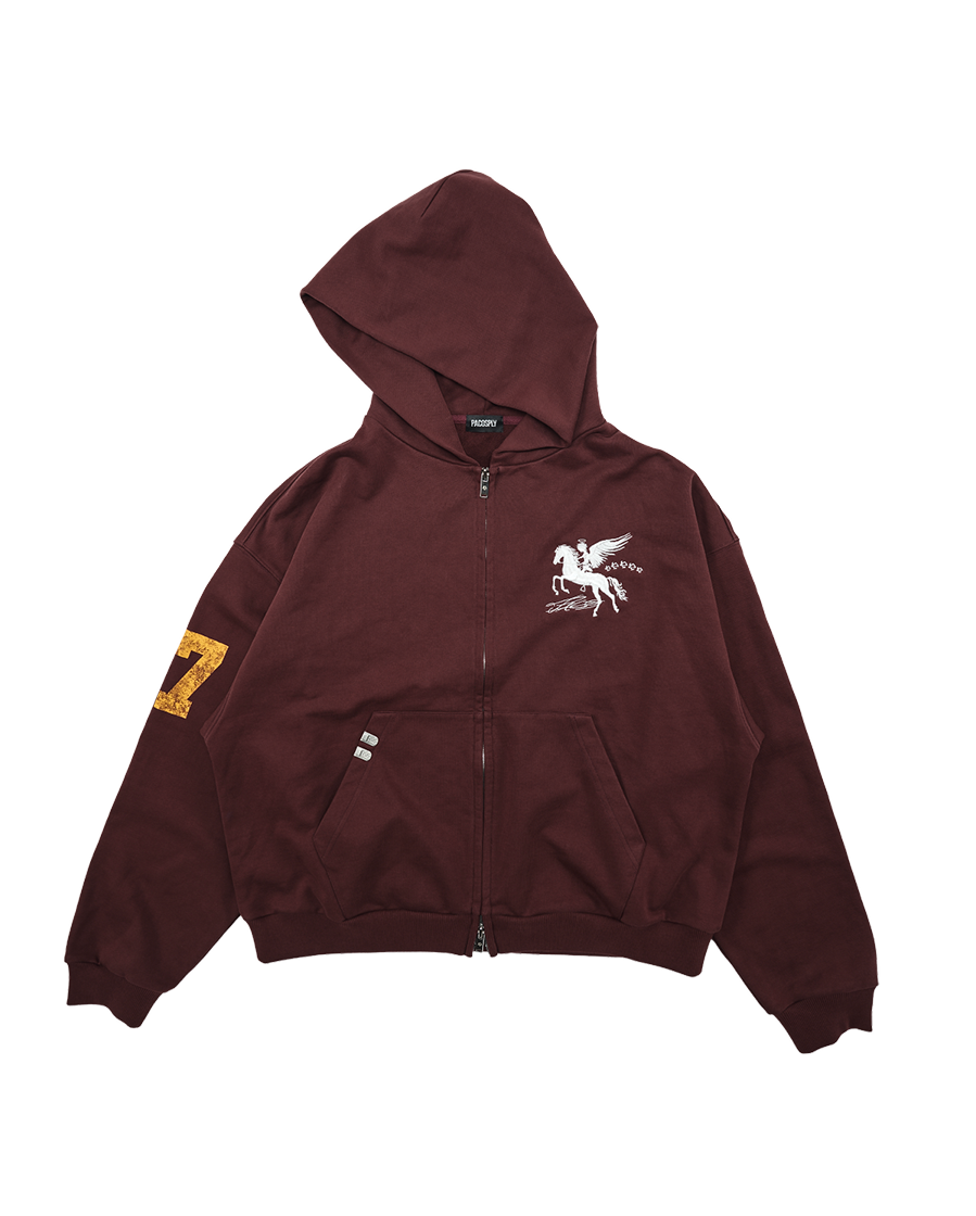 FALLING ANGEL ZIP UP HOODIE - BURGUNDY