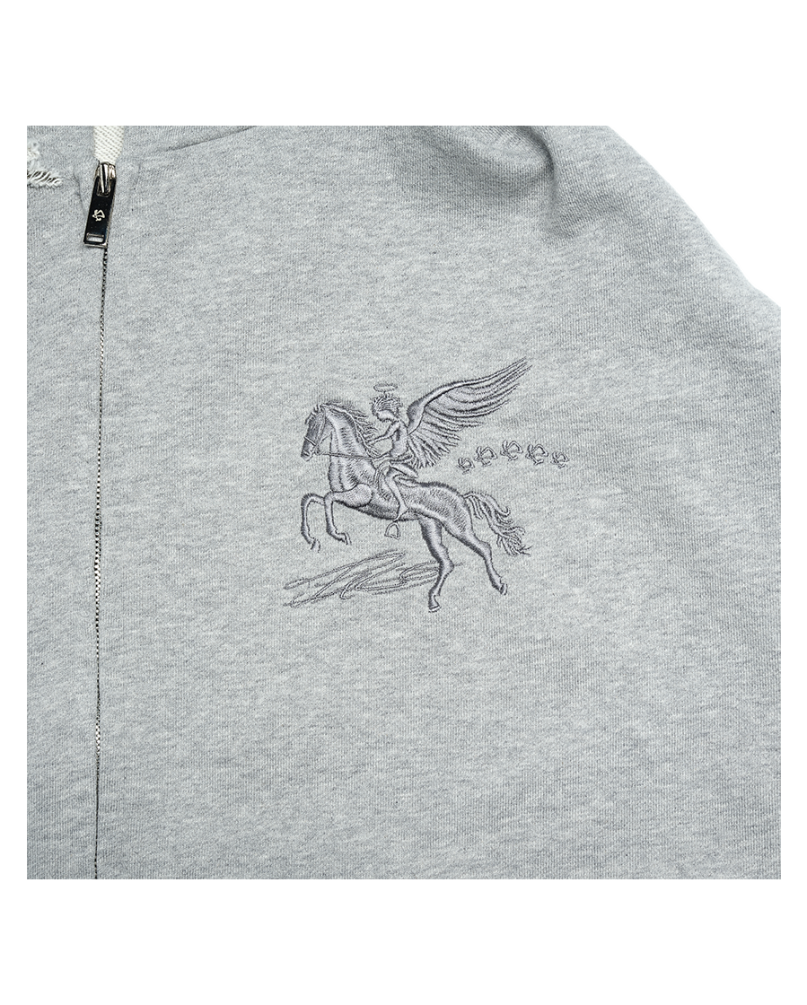 DESTROYED FALLING ANGEL ZIP UP HOODIE - GREY