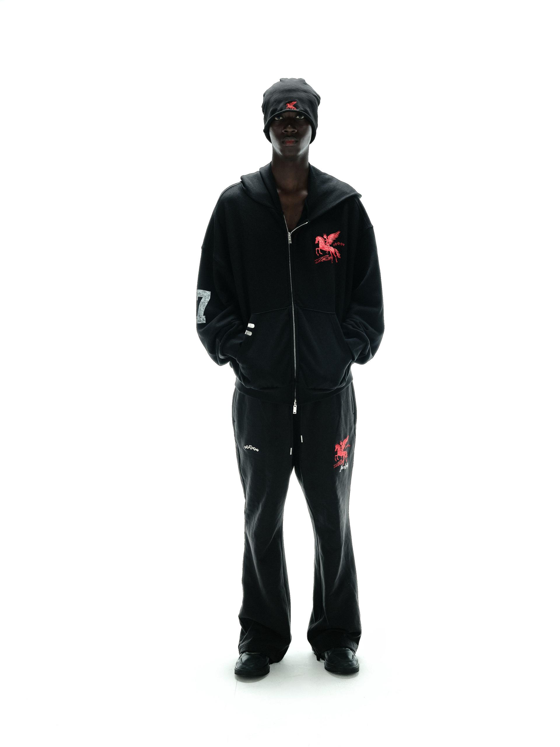 FALLING ANGEL ZIP UP HOODIE - BLACK