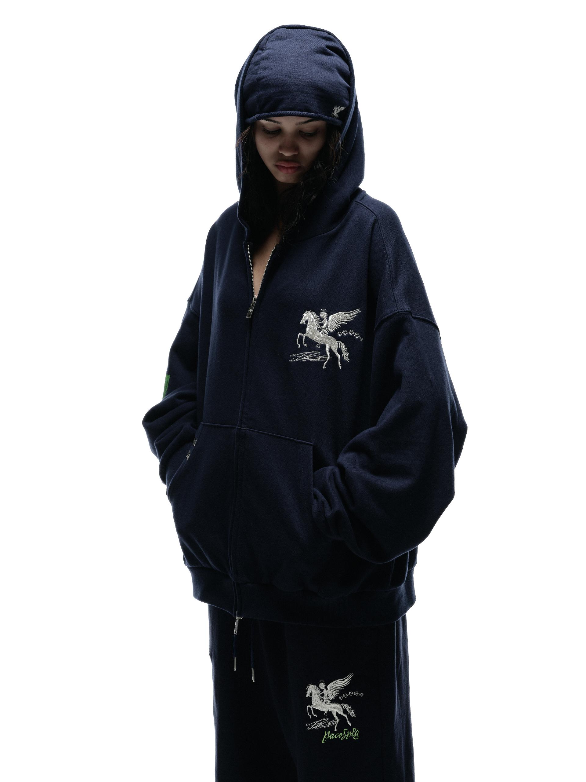 FALLING ANGEL ZIP UP HOODIE - NAVY
