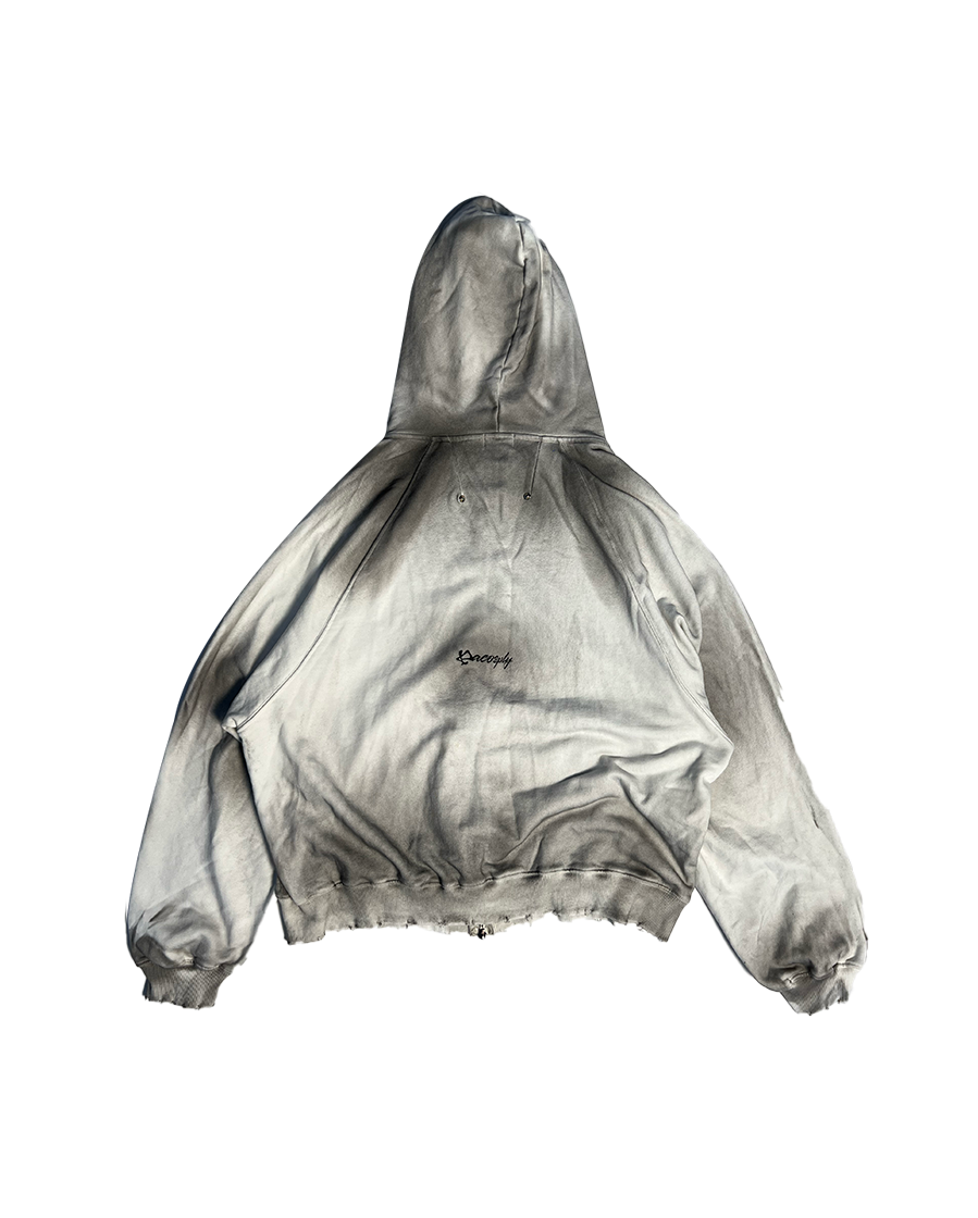 【PACOSPLY】DOLLY DIRTY ZIP UP HOODIE 2 M DOLLY DIRTY ZIP UP HOODIE - DIRTY WHITE : PACOSPLY