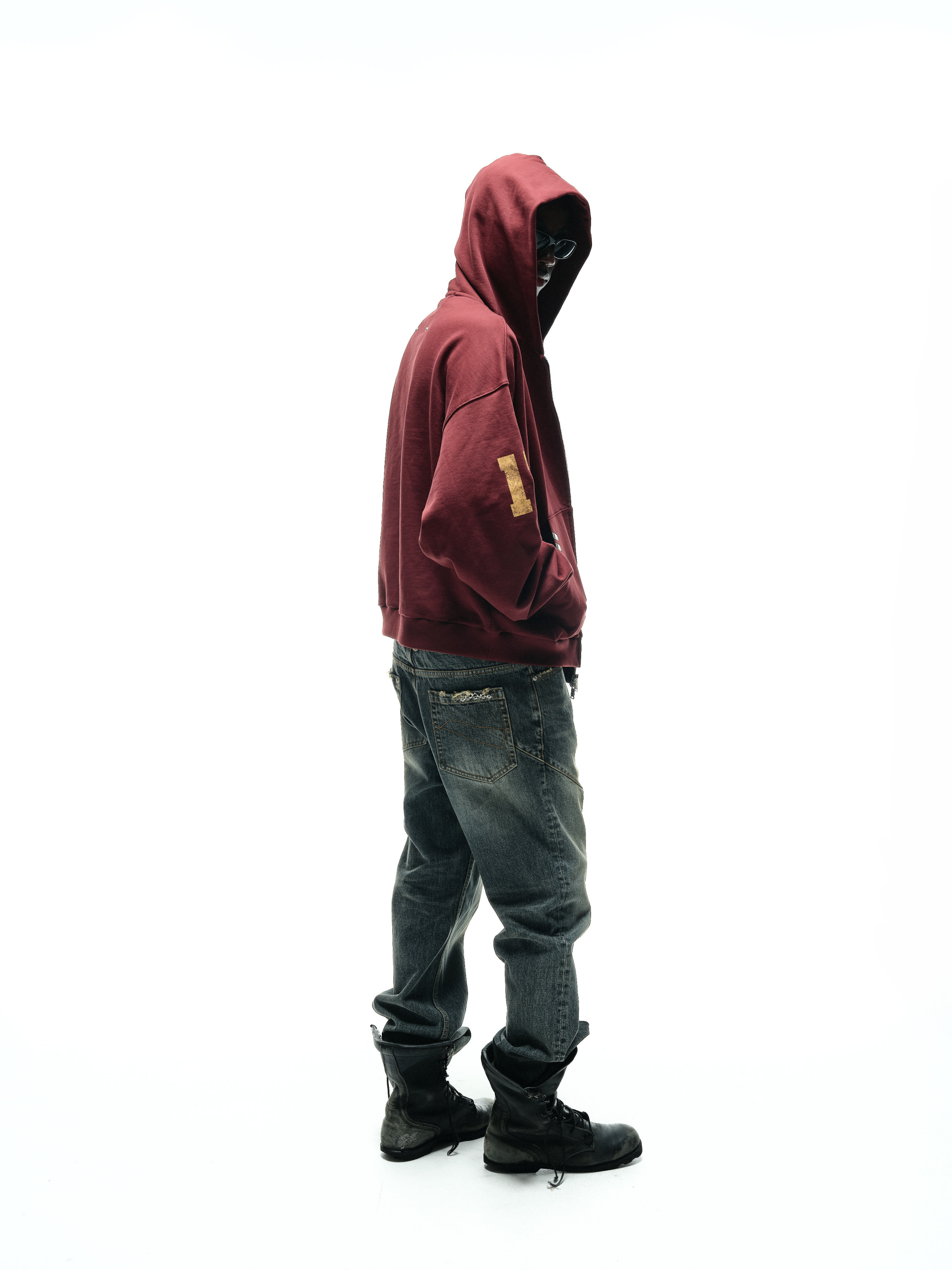 FALLING ANGEL ZIP UP HOODIE - BURGUNDY