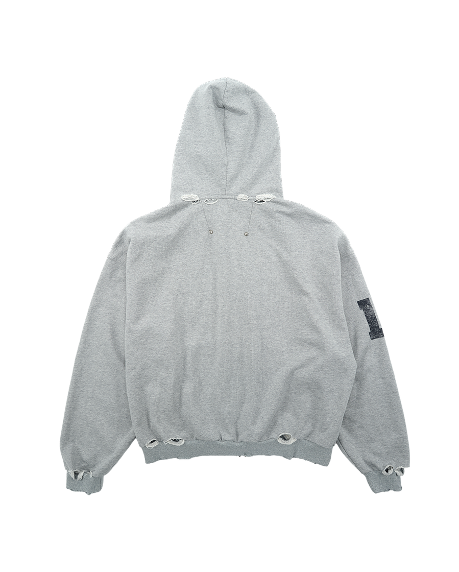 DESTROYED FALLING ANGEL ZIP UP HOODIE - GREY