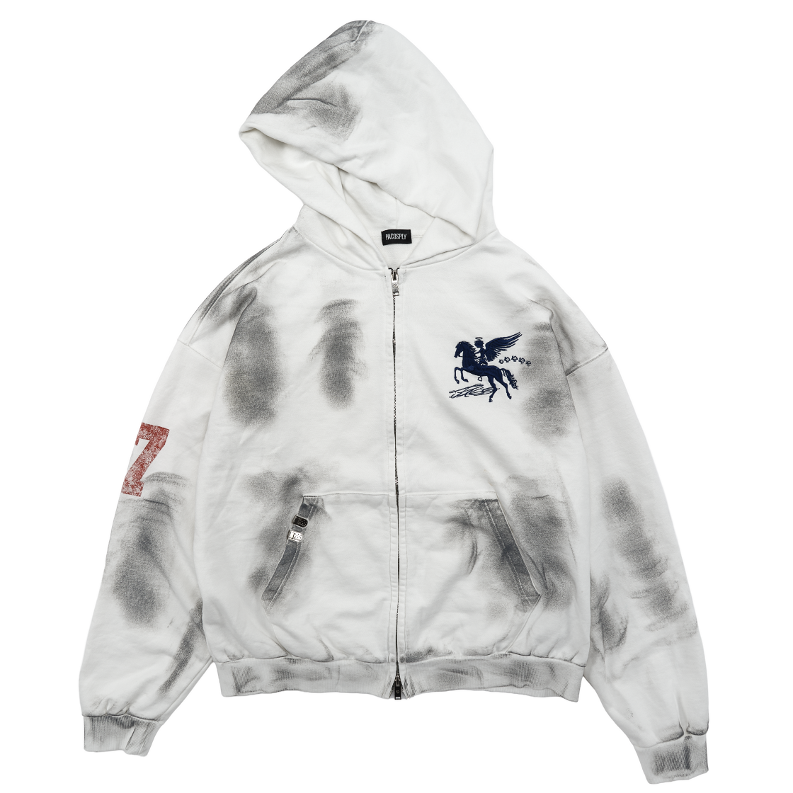 DIRTY FALLING ANGEL ZIP-UP HOODIE - DIRTY WHITE