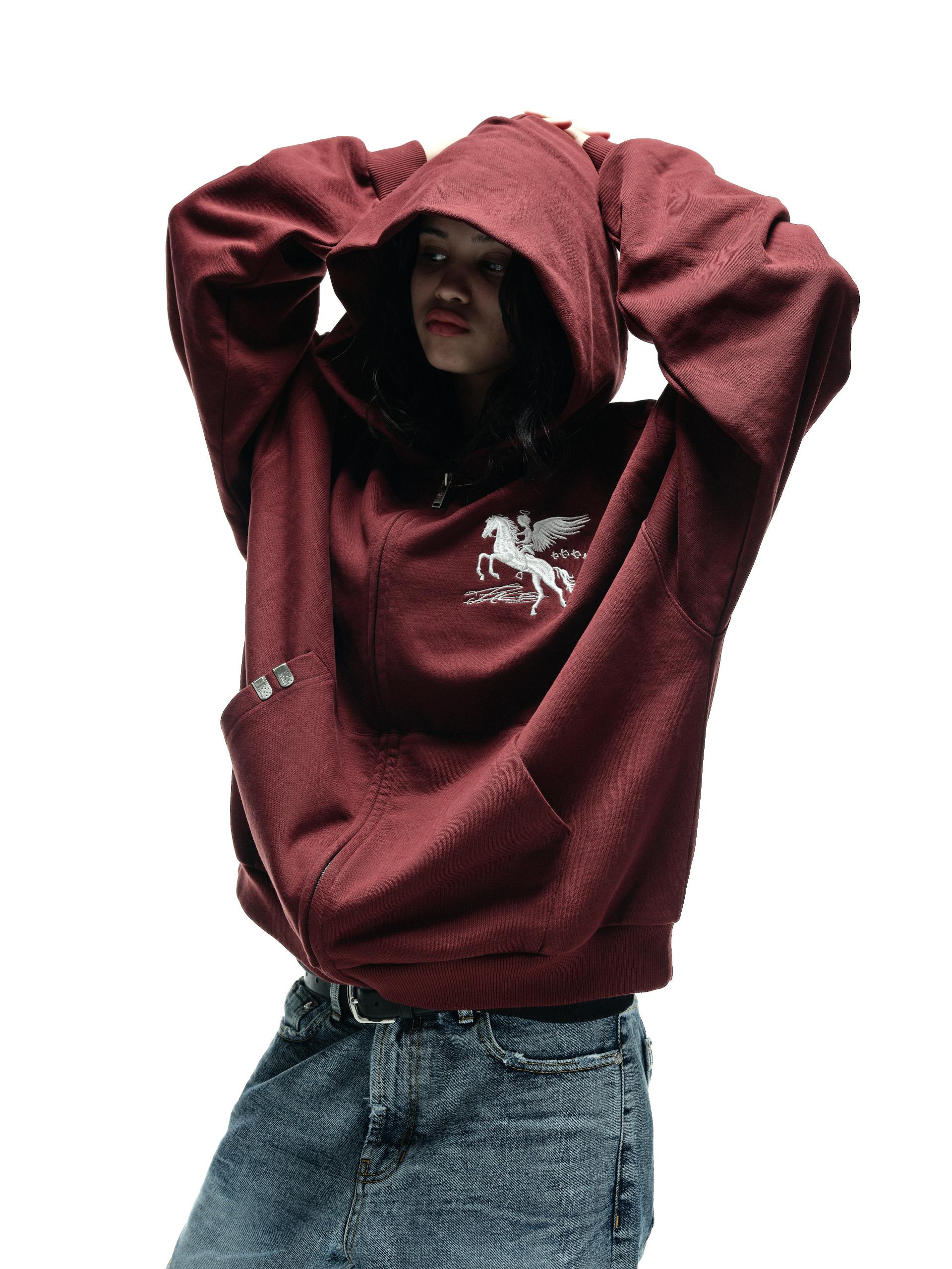 FALLING ANGEL ZIP UP HOODIE - BURGUNDY