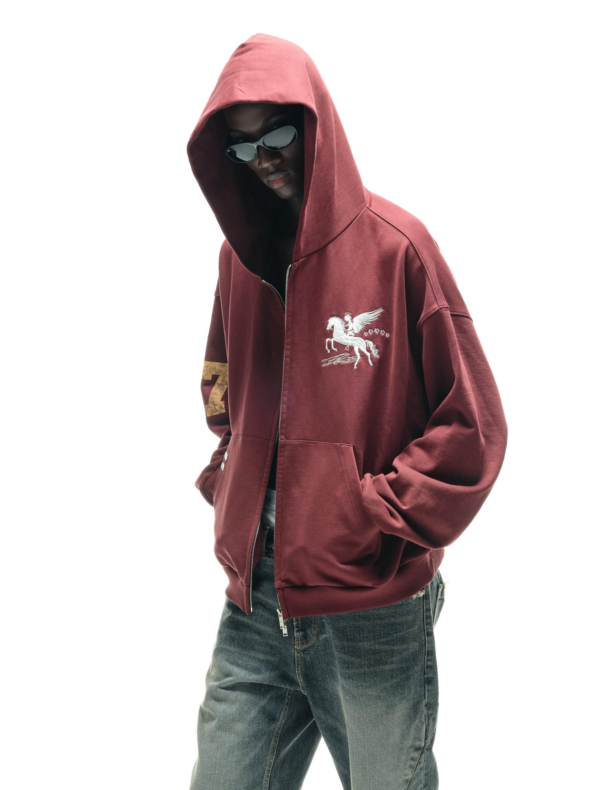 FALLING ANGEL ZIP UP HOODIE - BURGUNDY