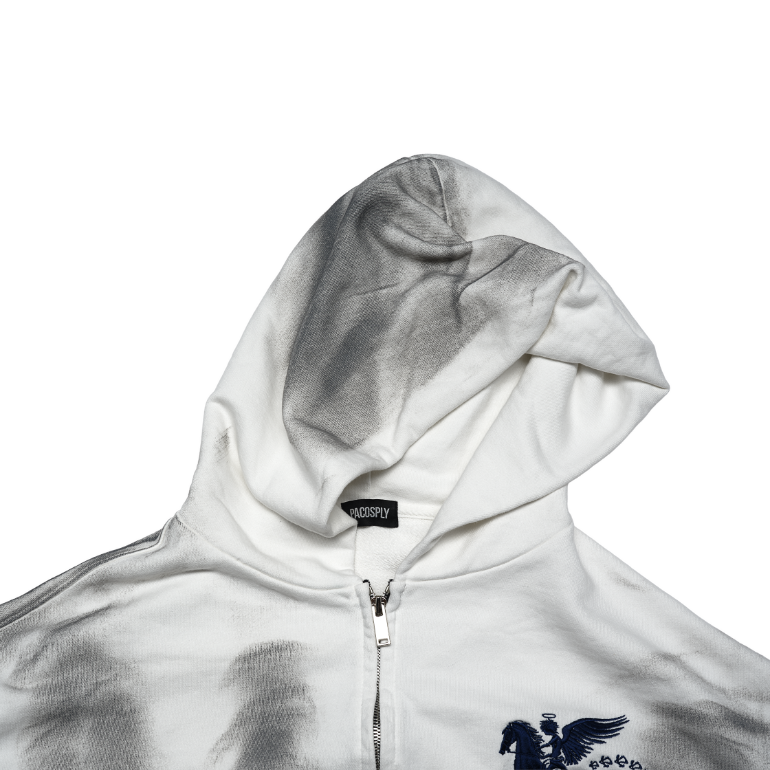 DIRTY FALLING ANGEL ZIP-UP HOODIE - DIRTY WHITE