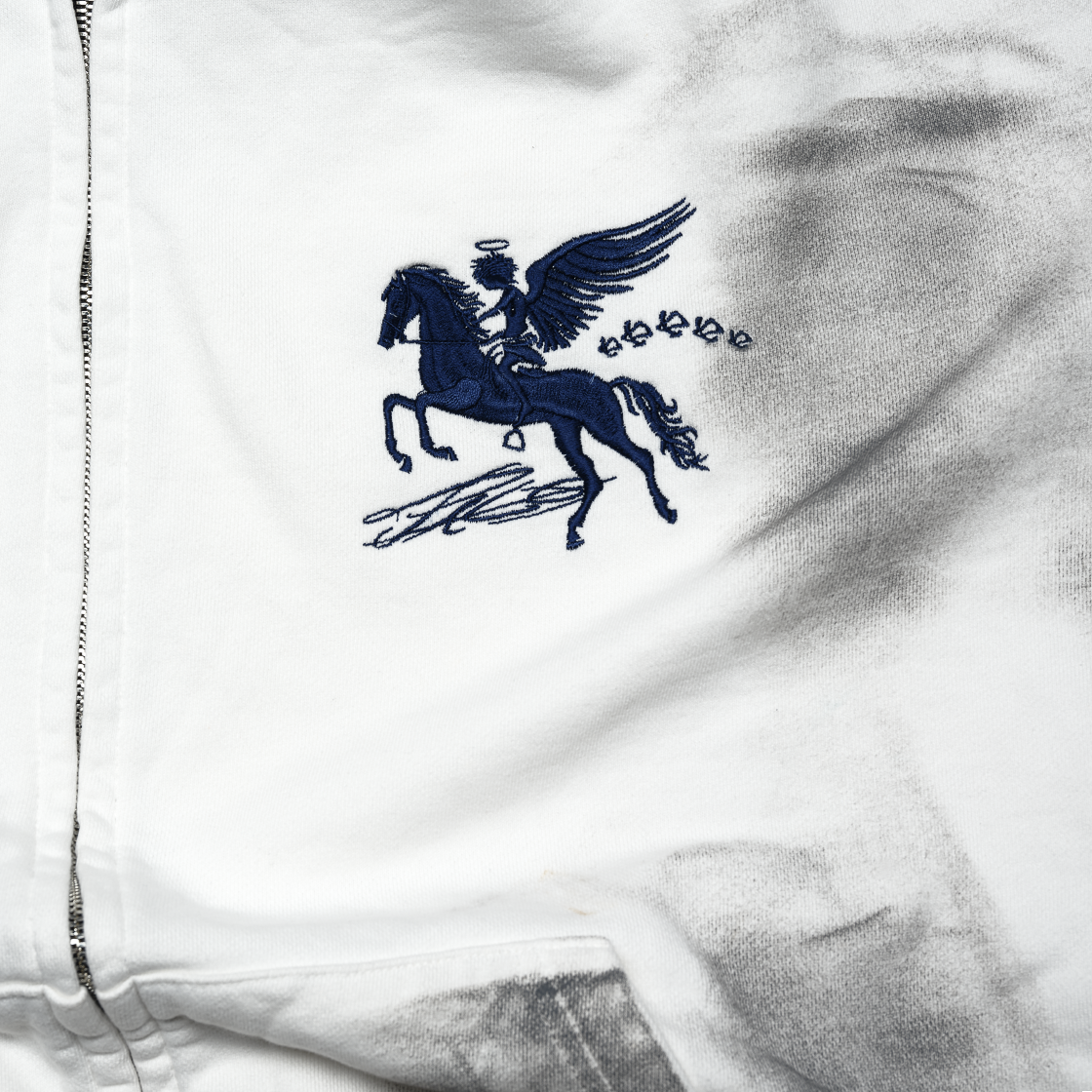 DIRTY FALLING ANGEL ZIP-UP HOODIE - DIRTY WHITE