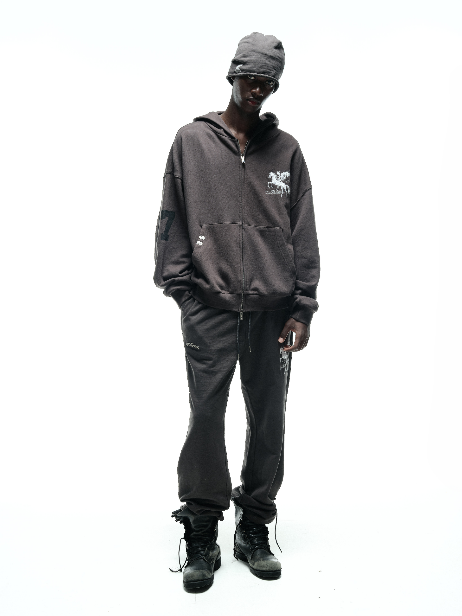 FALLING ANGEL ZIP UP HOODIE - CHARCOAL