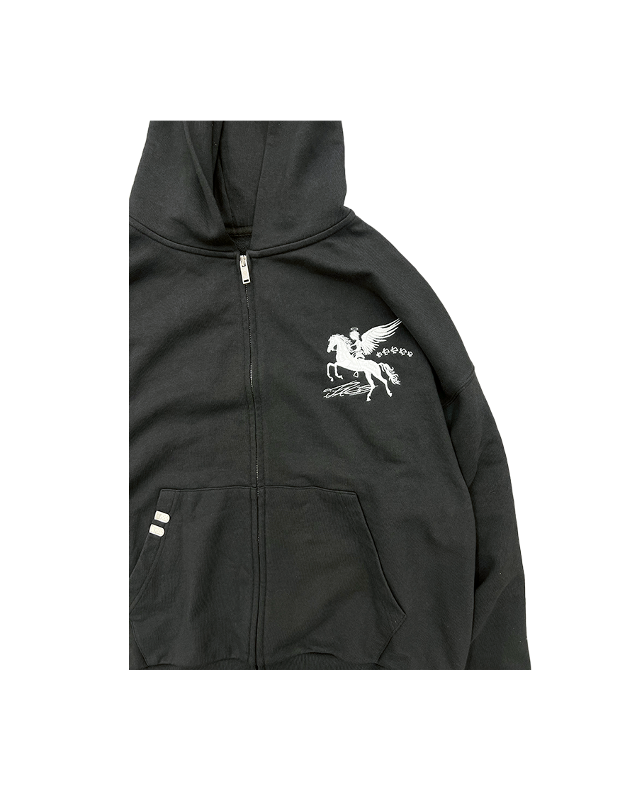 FALLING ANGEL ZIP UP HOODIE - CHARCOAL