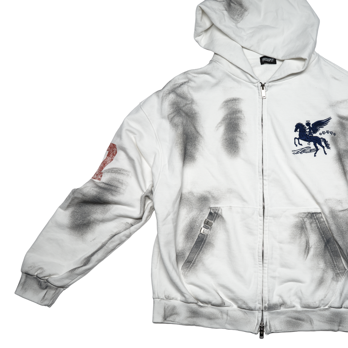 DIRTY FALLING ANGEL ZIP-UP HOODIE - DIRTY WHITE